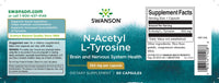 Miniatura de Swanson N-Acetil L-Tirosina - 350 mg 60 cápsulas es un suplemento dietético que favorece la absorción y la concentración, al tiempo que contribuye a regular el estado de ánimo.