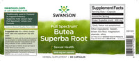 Miniatura de la etiqueta del suplemento dietético Swanson's Butea Superba Root - 400 mg 60 cápsulas.