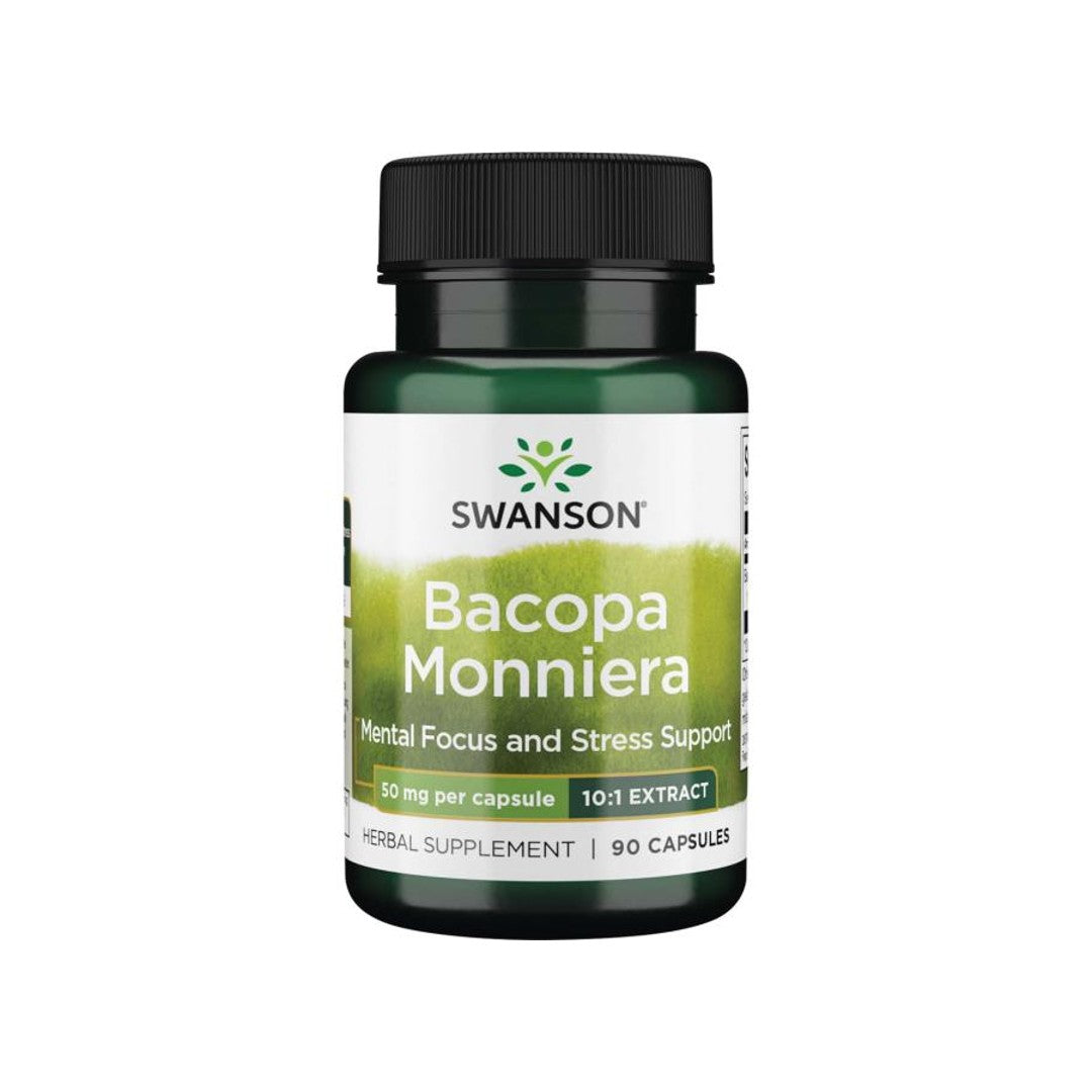 Swanson Bacopa Monnieri 10:1 Extracto - 50 mg, un suplemento dietético con 90 cápsulas.