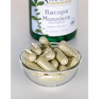 Miniatura de Swanson's Bacopa Monnieri suplemento dietético - 50 mg 90 cápsulas en un recipiente junto a una botella.