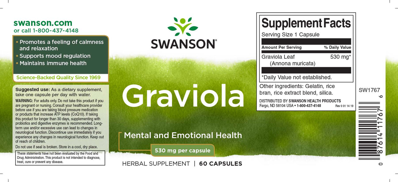 Etiqueta de Swanson Graviola - 530 mg 60 cápsulas.