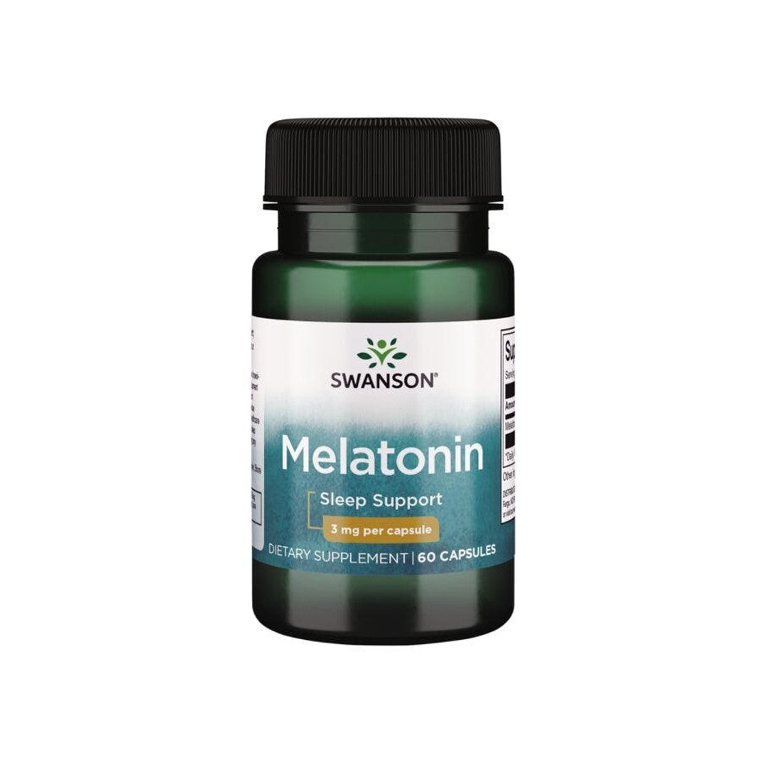 Un frasco de Swanson Melatonina - 3 mg 60 cápsulas.