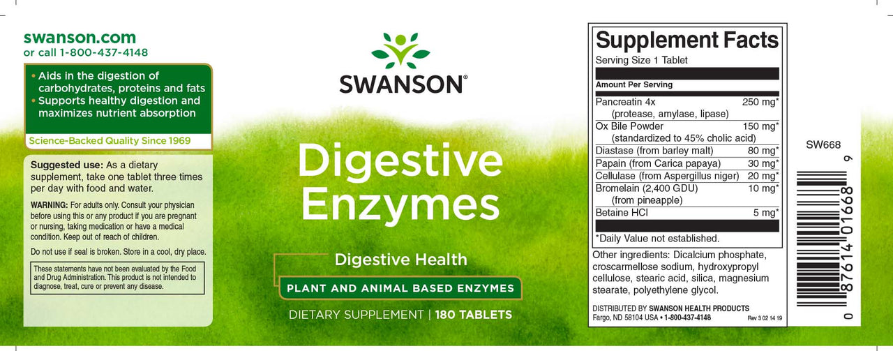 Una etiqueta para Swanson Digestive Enzymes - 180 tabs.