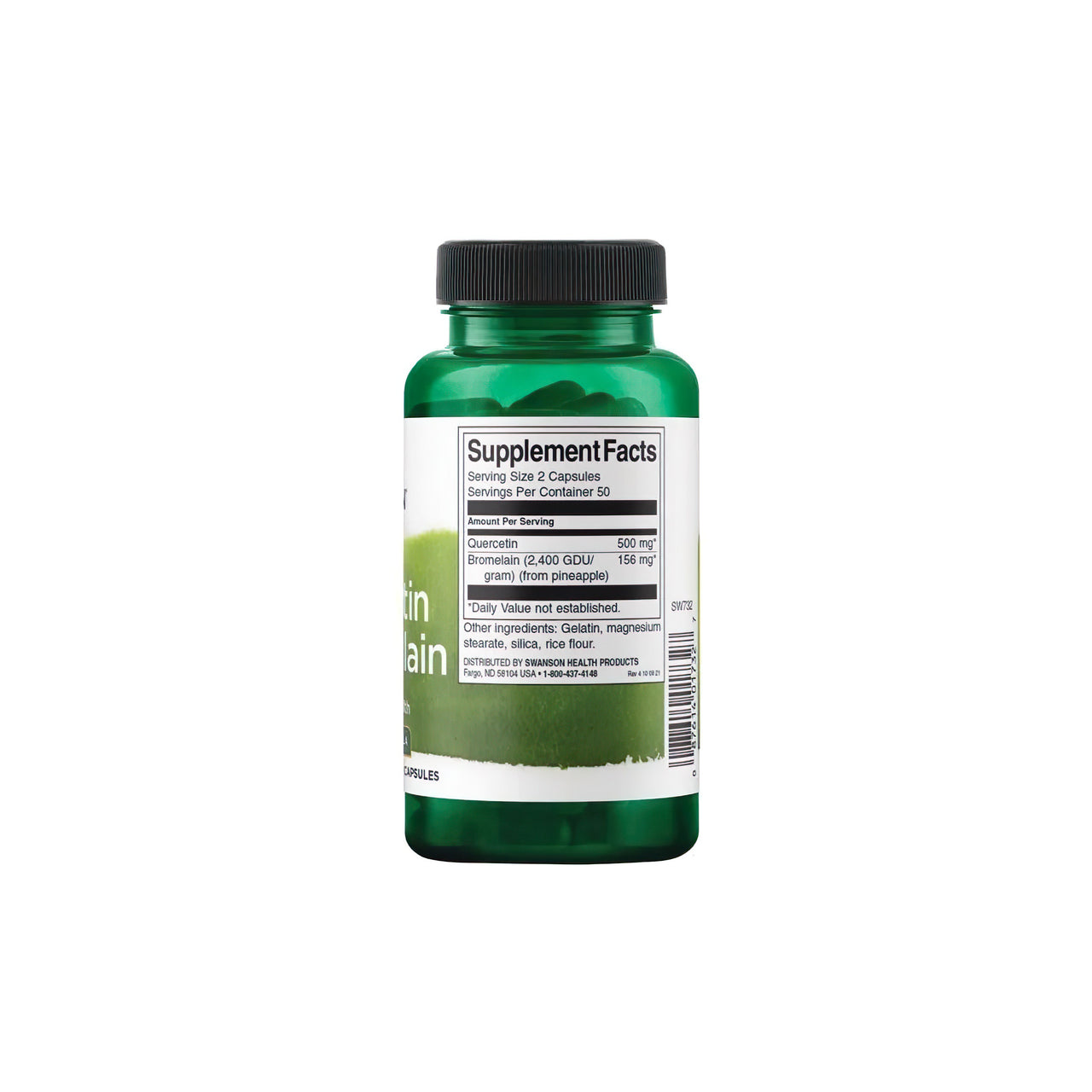 Un frasco de Swanson's Quercetin with Bromelain 100 caps, un nutriente esencial para el sistema inmunitario, sobre fondo blanco.