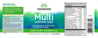 Miniatura de la etiqueta de Swanson Multi sin hierro - 130 comprimidos proporciona minerales y vitaminas esenciales para cubrir las carencias nutricionales.