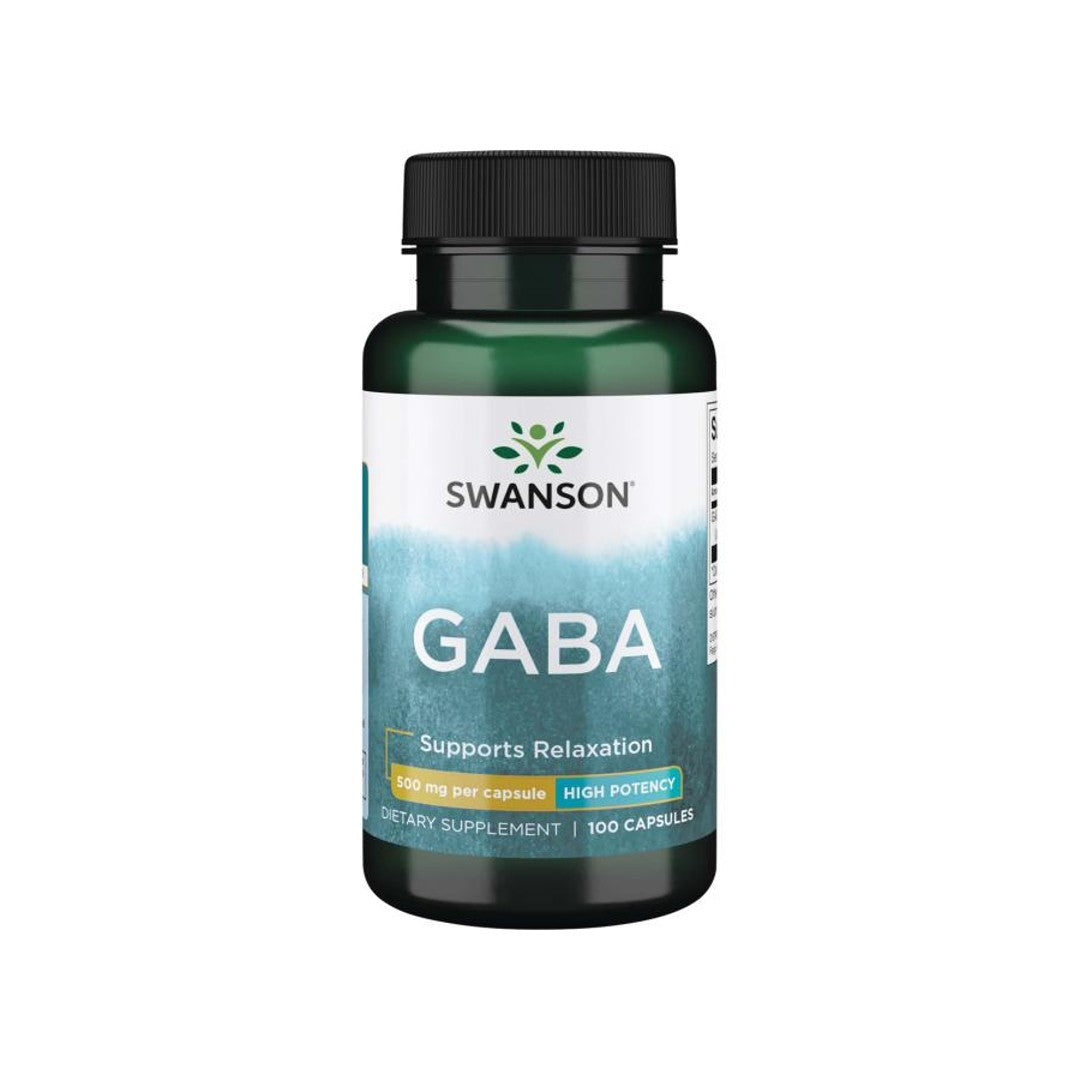 Un frasco de Swanson GABA - 500 mg 100 cápsulas.
