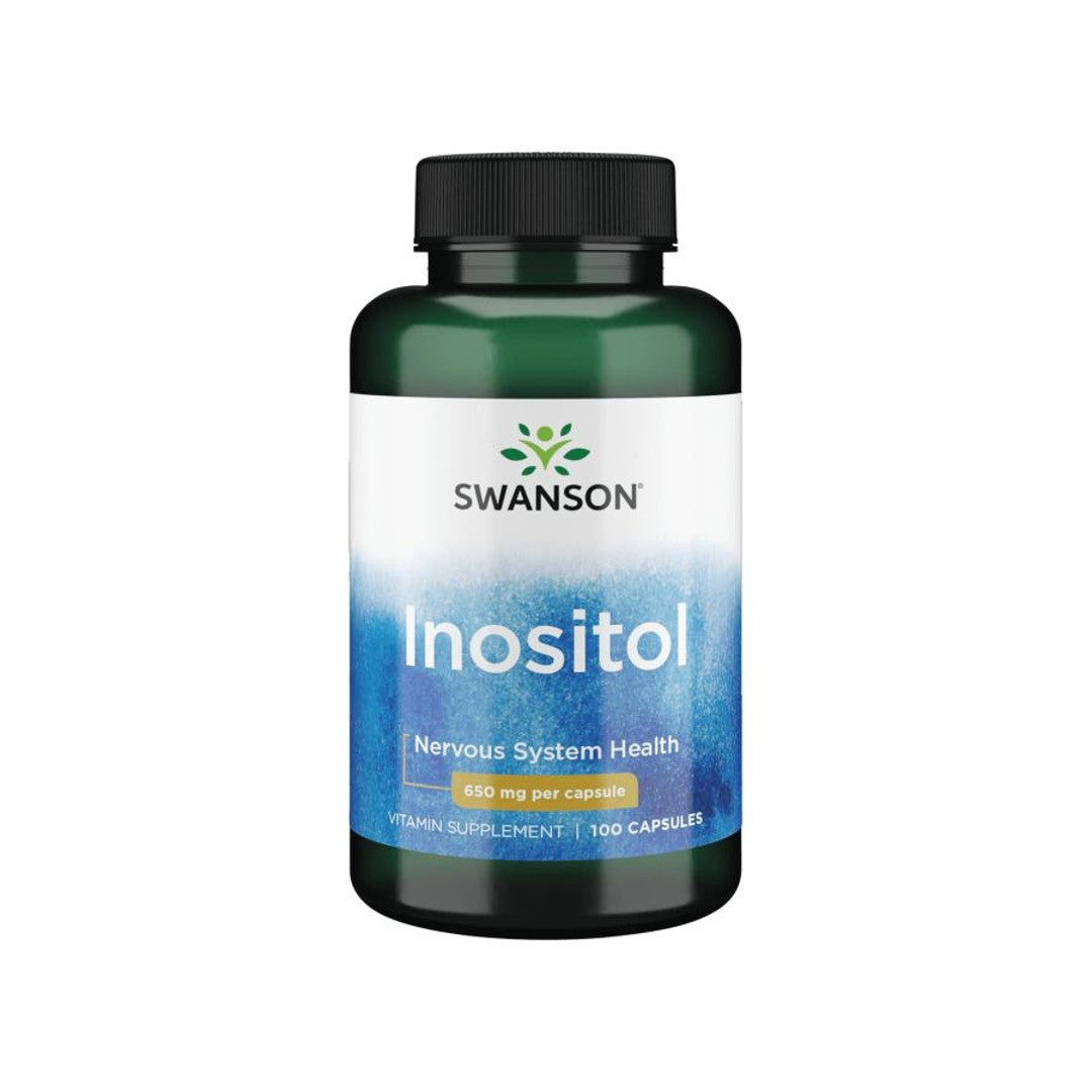 Un frasco de Swanson Inositol - 650 mg 100 cápsulas.