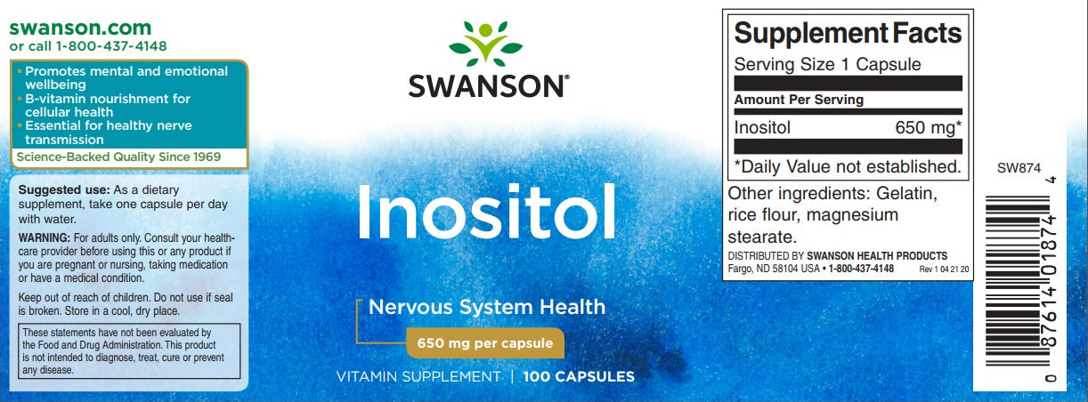Swanson inositol - 650 mg 100 cápsulas - Swanson ino.