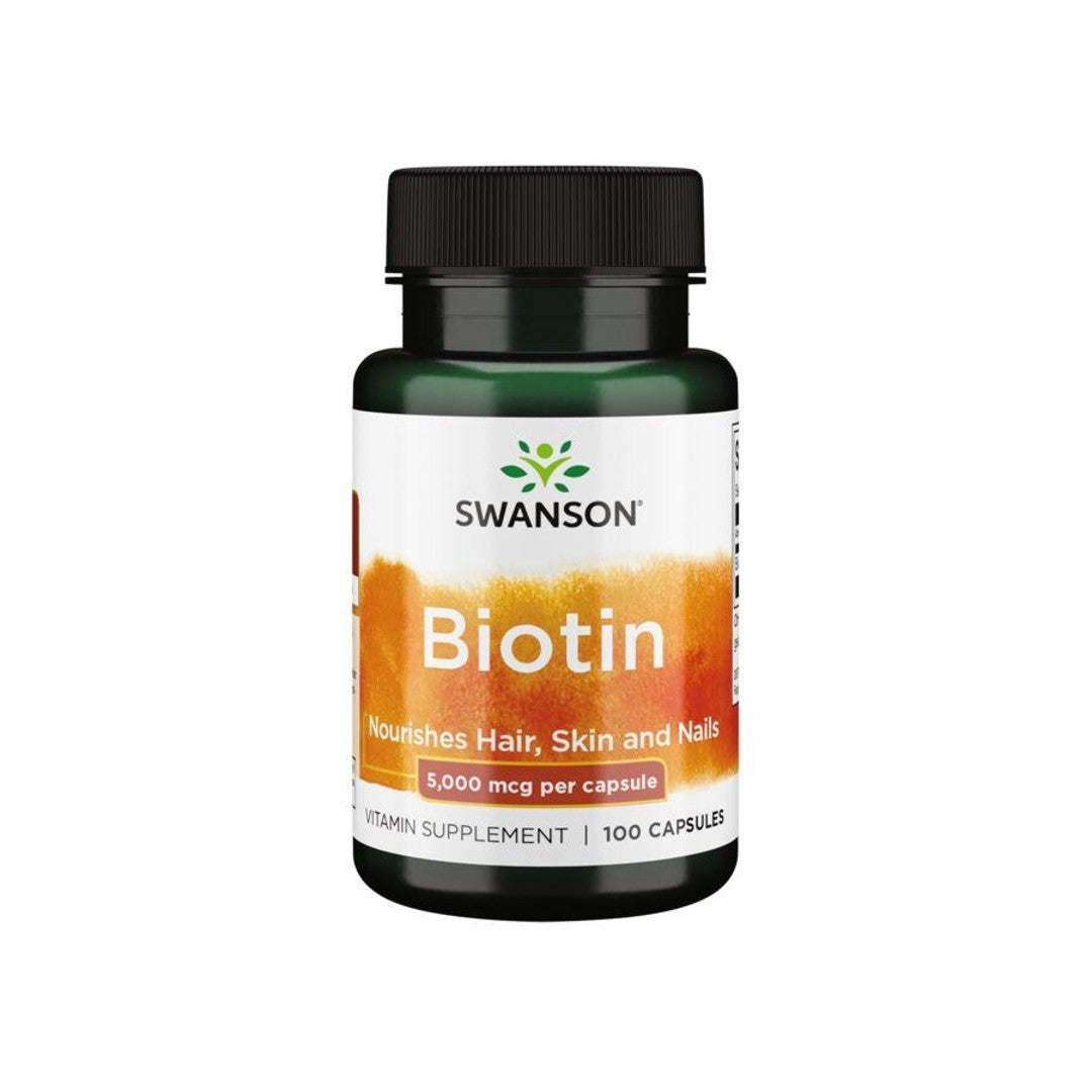Swanson Biotina - 5 mg 100 cápsulas, un complemento alimenticio.