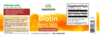 Miniatura de la etiqueta del suplemento dietético Swanson Biotin - 5 mg 100 cápsulas.