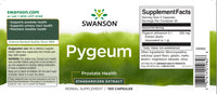 Miniatura de una etiqueta de Swanson Pygeum - 500 mg 100 cápsulas, favorece la salud de la próstata y del tracto urinario.