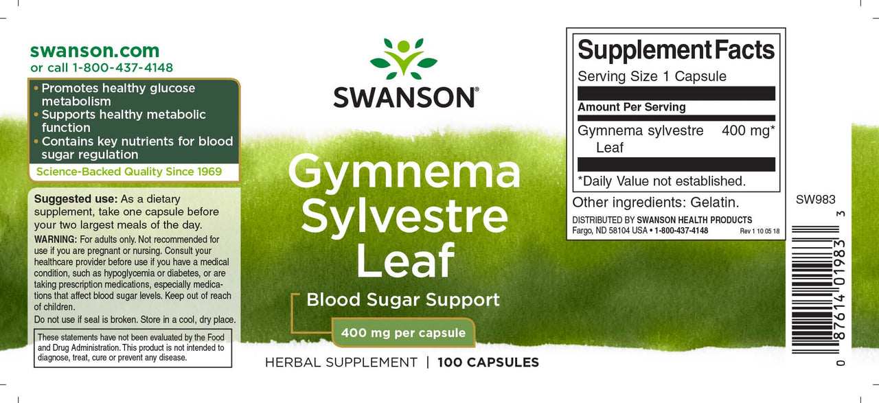 Swanson Hoja de Gymnema Sylvestre - suplemento de 400 mg 100 cápsulas.