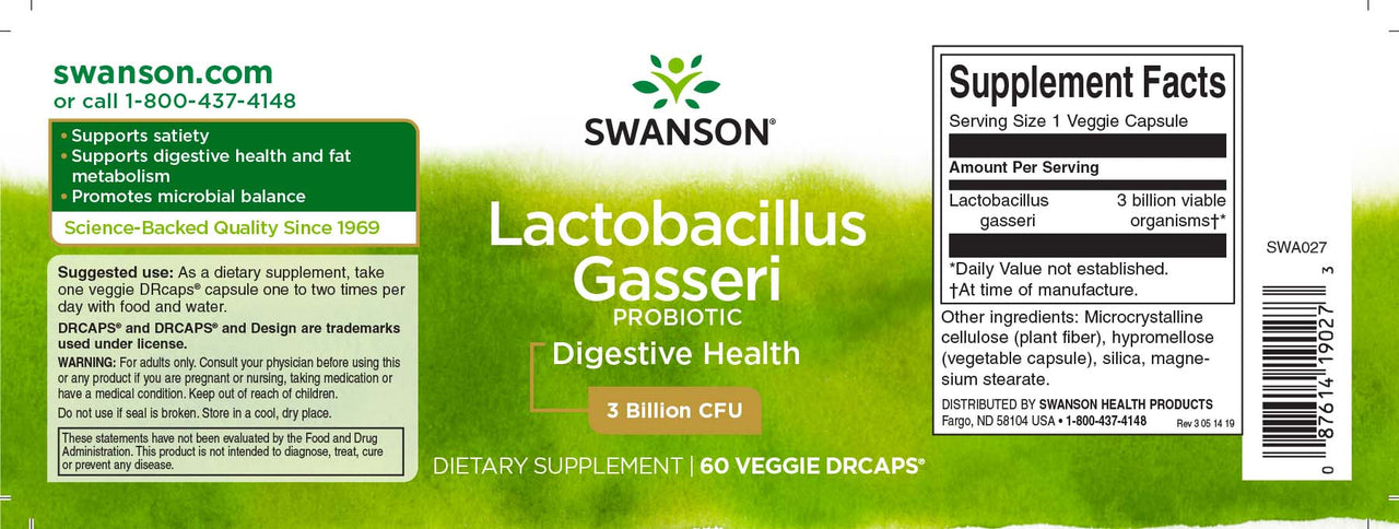 Lactobacillus Gasseri 3 Billones CFU - 60 cápsulas vegetales - etiqueta