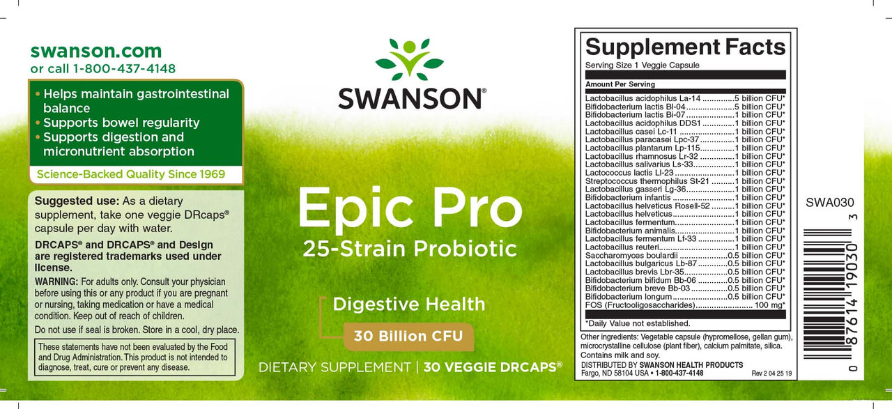 Epic Pro 25-Strain Probiotic - 30 cápsulas vegetales de Swanson