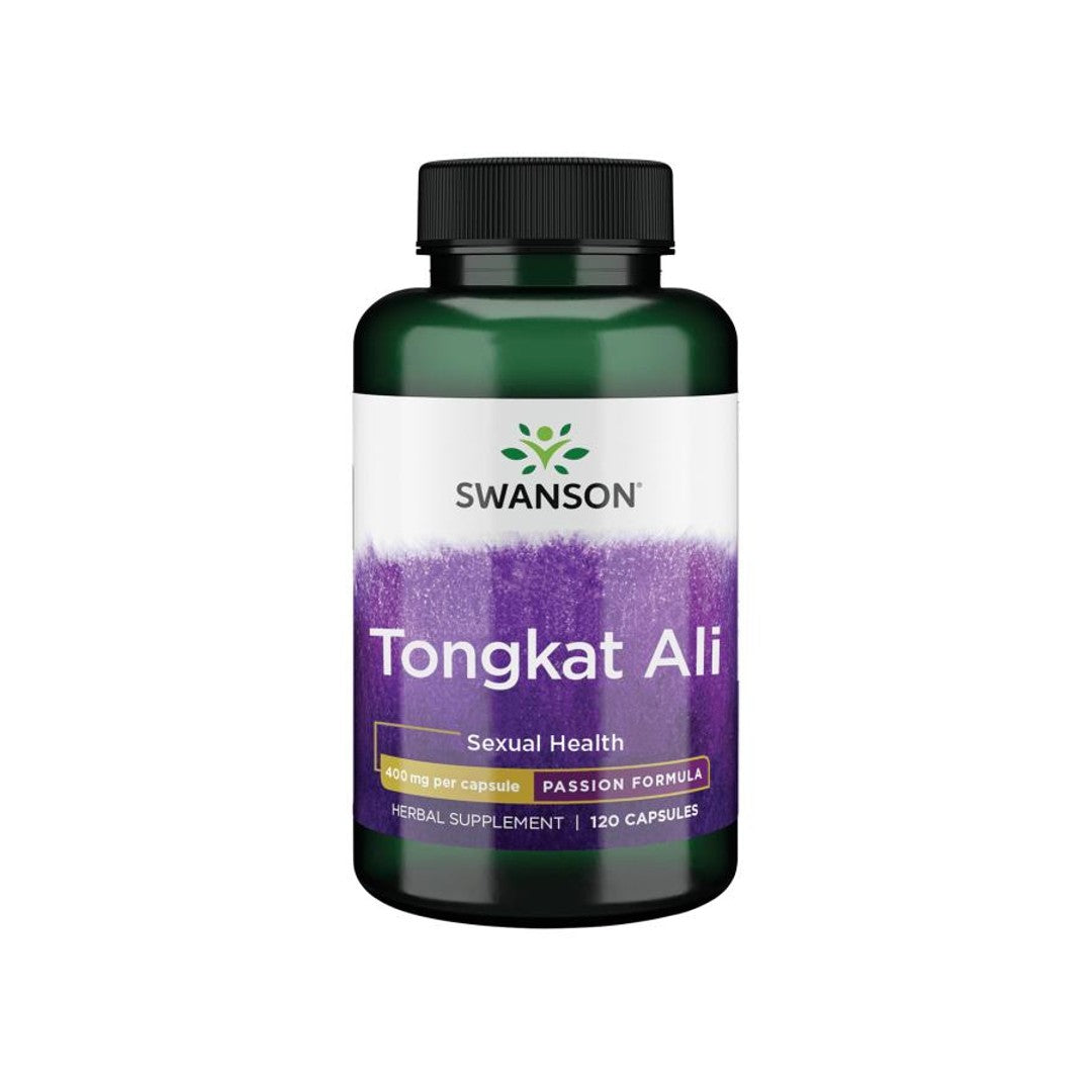 Mejora la salud hormonal y el impulso sexual con Swanson Tongkat Ali - 400 mg 120 cápsulas, un potente frasco que aumenta la resistencia y el vigor.