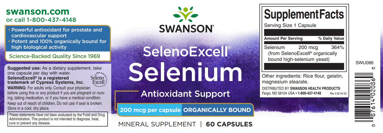 Swanson'Botella de suplemento de selenio SelenoExcell para el cuidado cardiovascular.