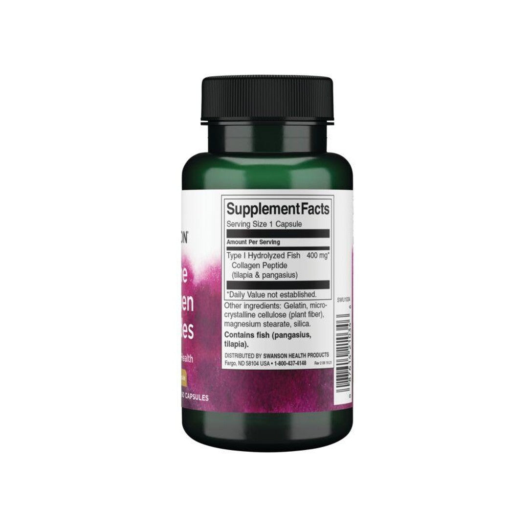 Un frasco de Colágeno Marino - 400 mg 60 cápsulas con etiqueta morada, Swanson.