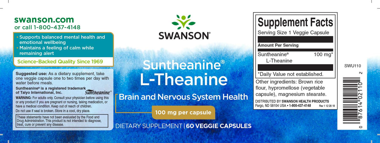 L-Teanina - 100 mg 60 cápsulas vegetales - etiqueta