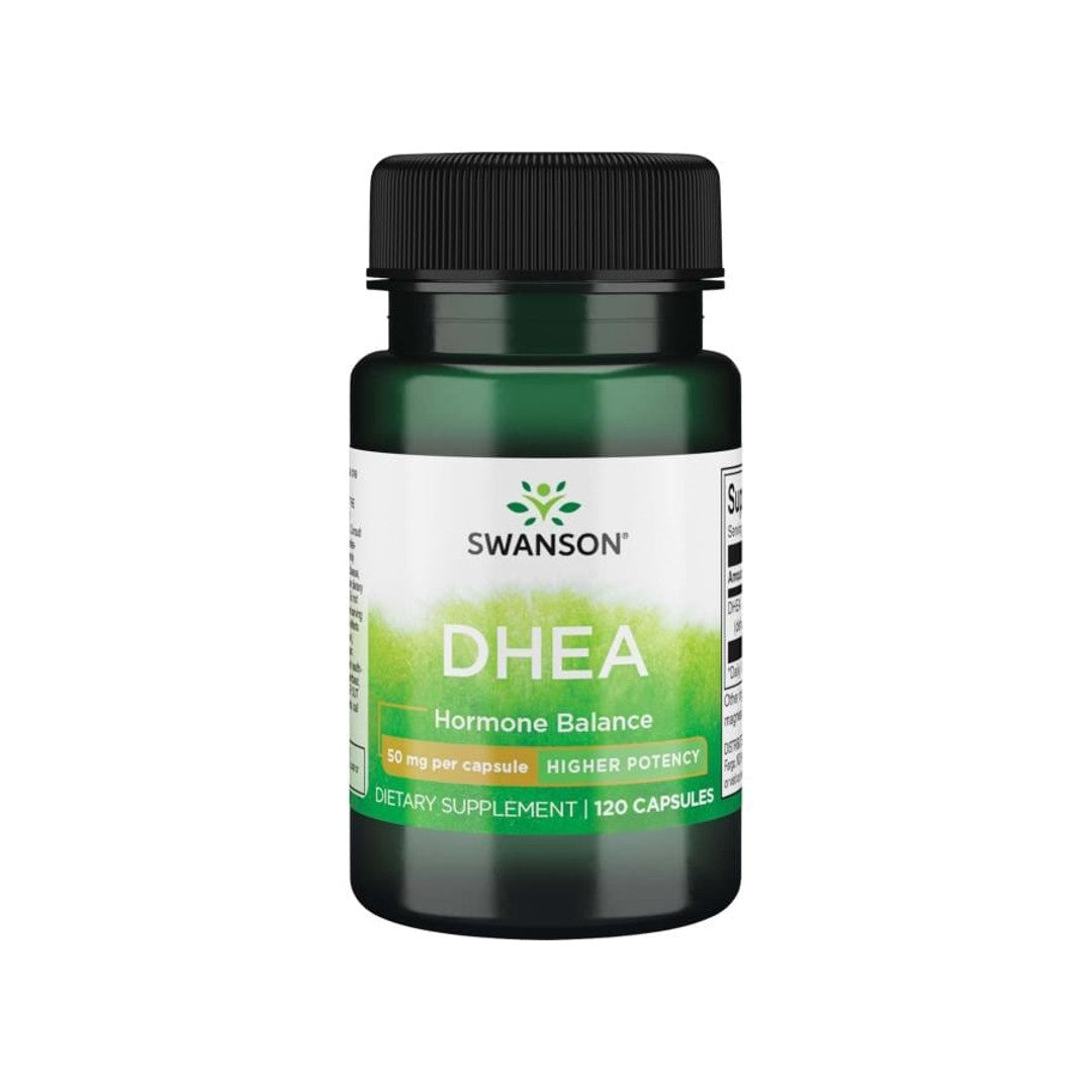 Un frasco de Swanson DHEA - 50 mg 120 cápsulas.