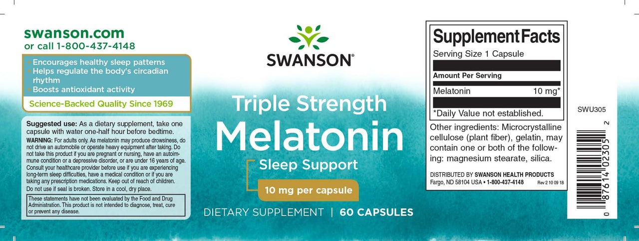 Swanson Melatonina - 10 mg 60 cápsulas.