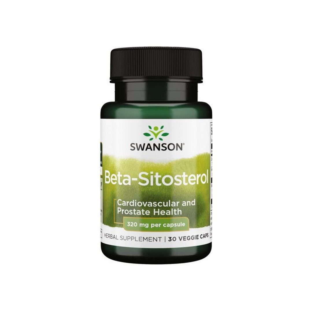 Un frasco de complemento alimenticio de Swanson Beta-Sitosterol - 320 mg 30 cápsulas vegetales.