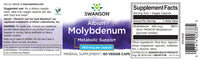 Miniatura de la etiqueta del suplemento Swanson's Chelated Molybdenum - 400 mcg 60 capsules, que favorece el metabolismo y la absorción.