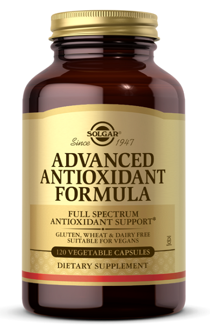 Un frasco de Solgar Advanced Antioxidant Formula 120 Vegetable Capsules.