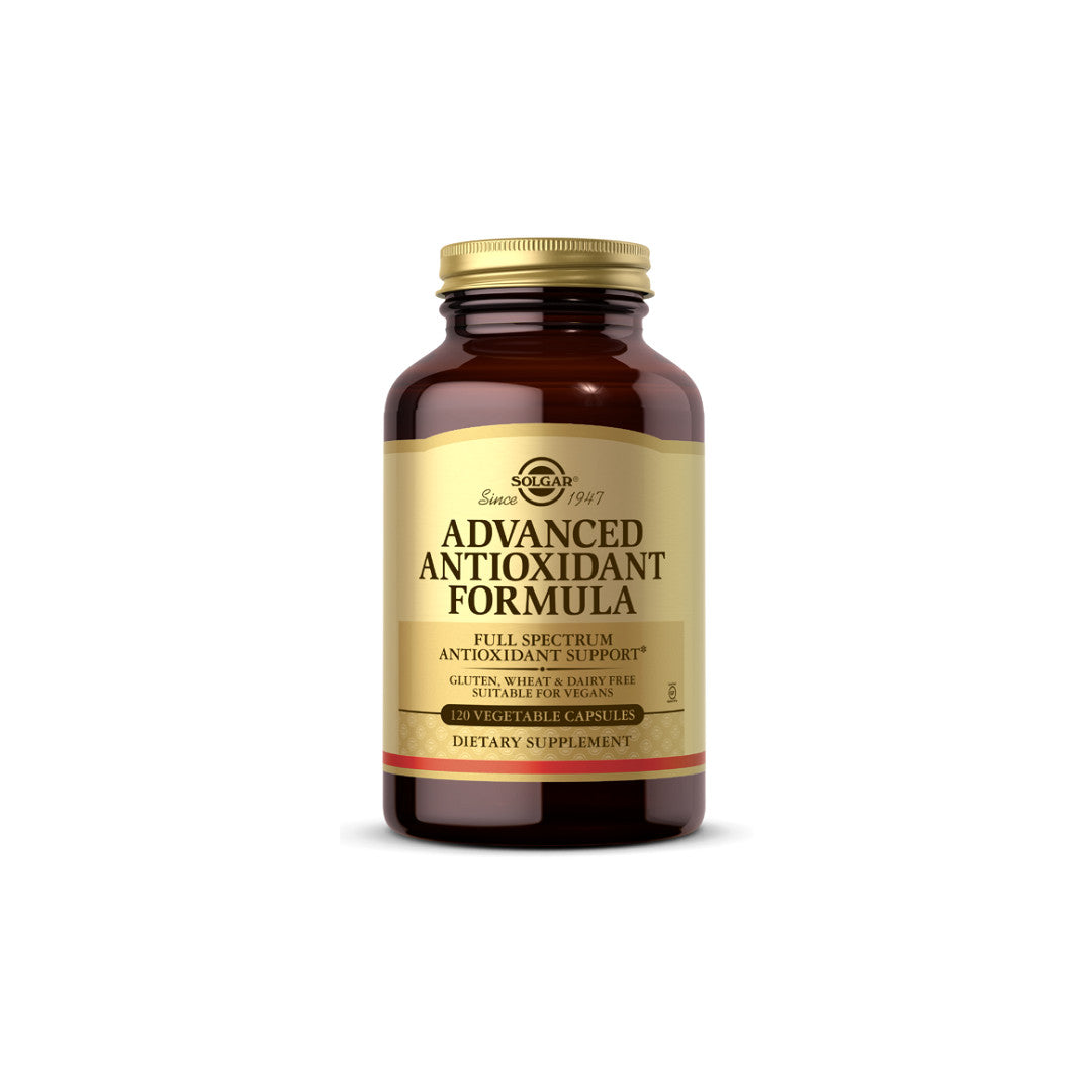 Un frasco de Solgar's Advanced Antioxidant Formula 120 Vegetable Capsules.