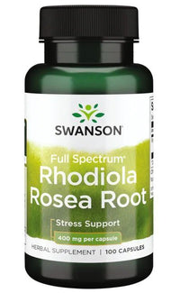 Miniatura de Swanson Raíz de Rhodiola Rosea 400 mg 100 Cápsulas, una hierba adaptógena conocida por reducir el estrés.