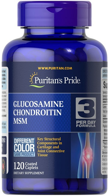 Puritan's Pride Glucosamina, Condroitina y MSM - Fórmula 3 al día 120 cápsulas recubiertas