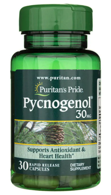 Puritan's Pride Pycnogenol 30 mg 30 Cápsulas de liberación rápida, derivado del extracto de pino marítimo francés.