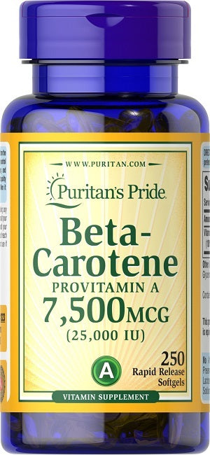 Puritan's Pride Betacaroteno - 25000 UI 250 cápsulas blandas Suplemento dietético de vitamina A.