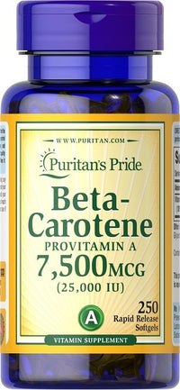 Miniatura de Puritan's Pride Beta Carotene - 25000 IU 250 softgel Vitamin A dietary supplement.