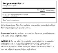Etiqueta de Swanson's 5-HTP Extra Strength - 100 mg 60 capsules supplement with a list of ingredients.