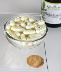 Miniatura de Un cuenco de Swanson Melatonina - 3 mg 120 cápsulas junto a un céntimo.