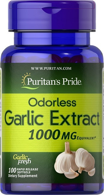 Puritan's Pride Ajo sin olor 1000 mg 100 cápsulas blandas de liberación rápida.