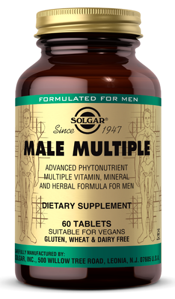 Un frasco de Solgar Multivitaminas y Minerales Múltiples Masculinos para Hombres 60 Comprimidos.